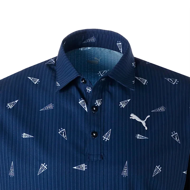 PUMA Flag Printed Seersucker Men's Polo (Navy Blazer) - Image 4