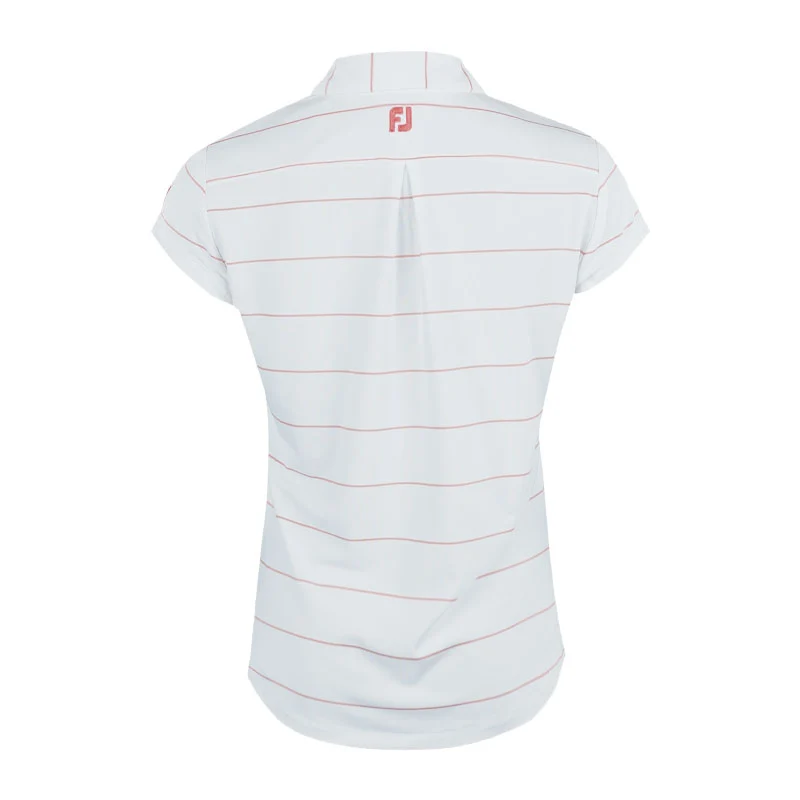 FOOTJOY Cap Sleeve Pinstripe Women's Polo (White/Peach) - Image 2