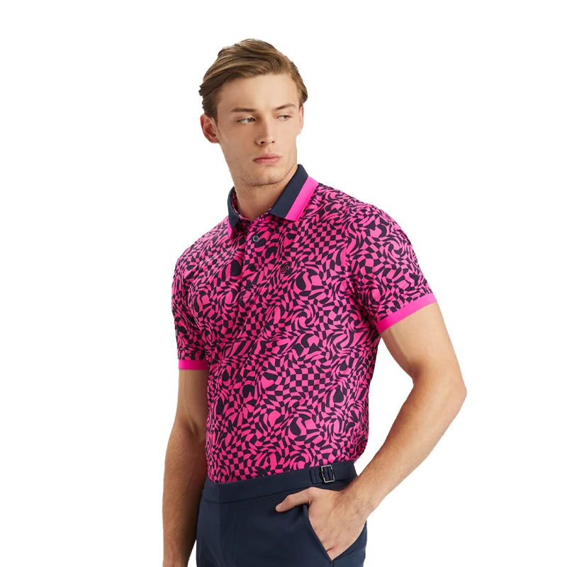 GFORE Mini Distorted Pique Men's Polo (Day Glo Pink) - Image 3