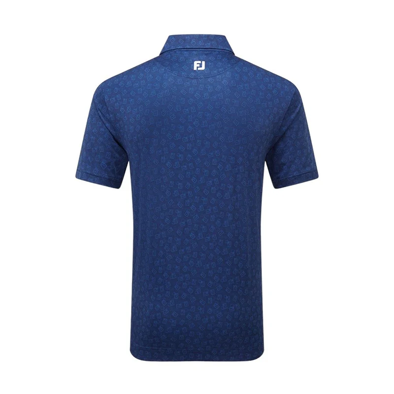FOOTJOY Postage Stamp Print Lisle Men's Polo (Blue) - Image 2