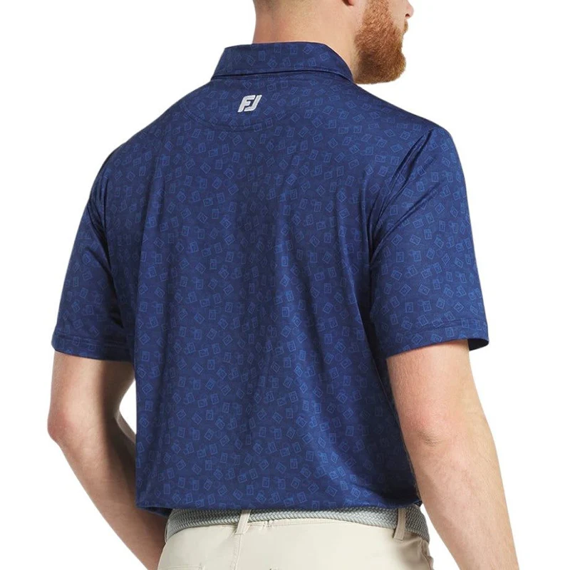 FOOTJOY Postage Stamp Print Lisle Men's Polo (Blue) - Image 4