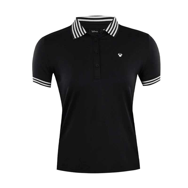 DISNEY Micky Mouse Women's Stripe Rib Polo (Black)