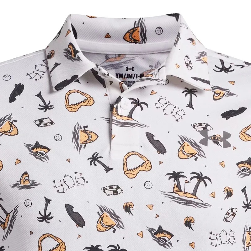 UNDER ARMOUR Matchplay Printed Boy's Polo (White/Orange) - Image 3