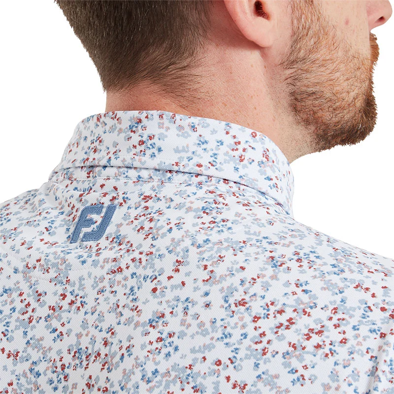 FOOTJOY Watercolor Floral Print Pique Men's Polo (White) - Image 4