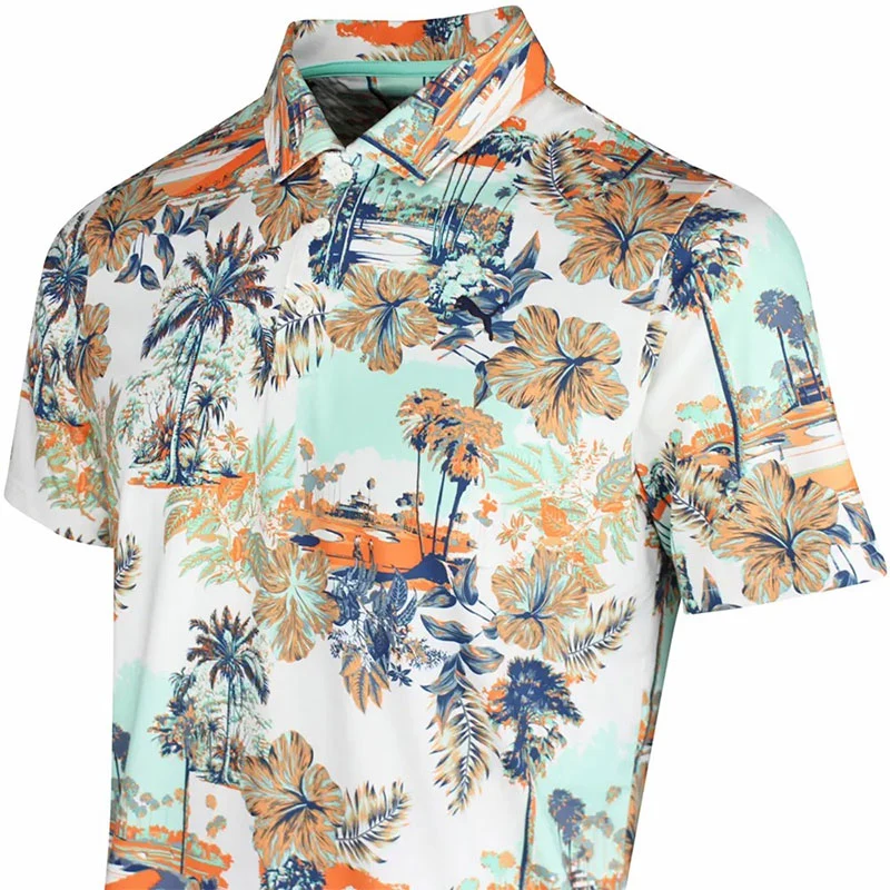 PUMA CLOUDSPUN Palm Men's Polo (White/Mint) - Image 4