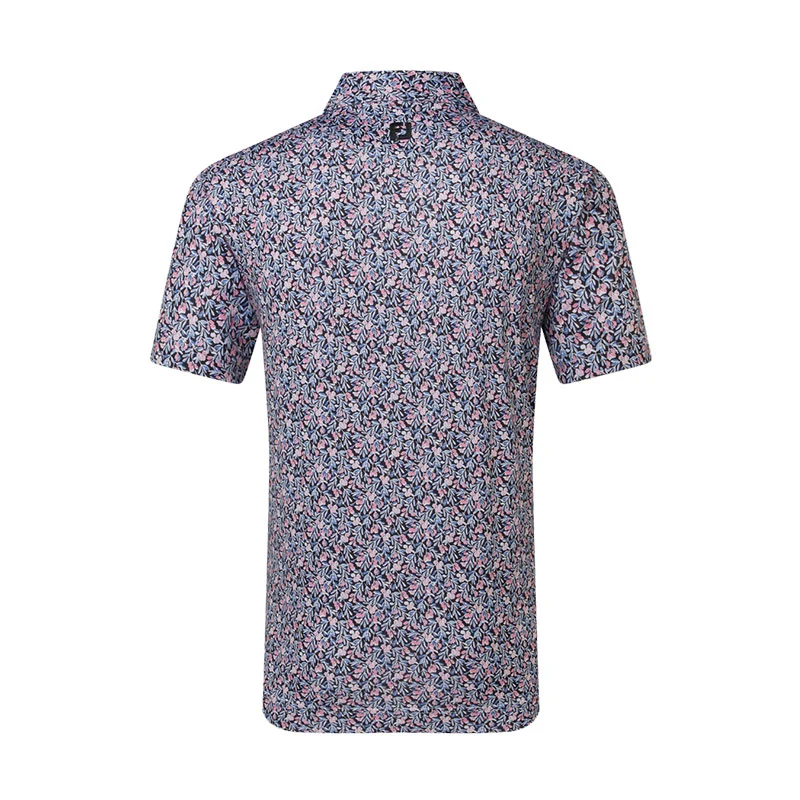 FOOTJOY Meadow Print Lisle Men's Polo (Black/Purple) - Image 2