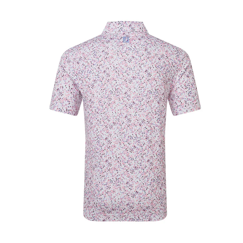 FOOTJOY Watercolor Floral Print Pique Men's Polo (White/Pink) - Image 2