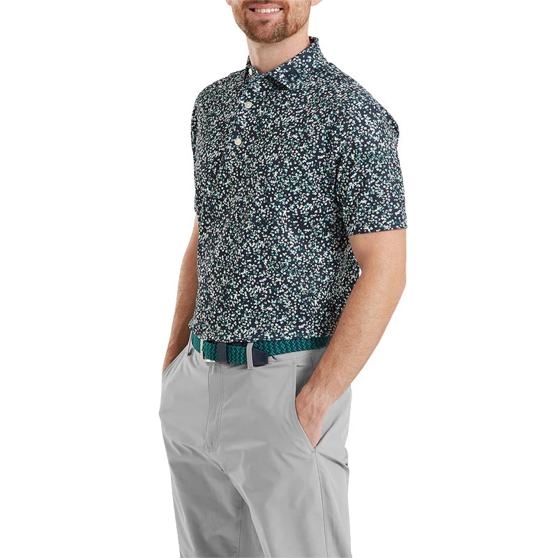 FOOTJOY Watercolor Floral Print Pique Men's Polo (Navy) - Image 3