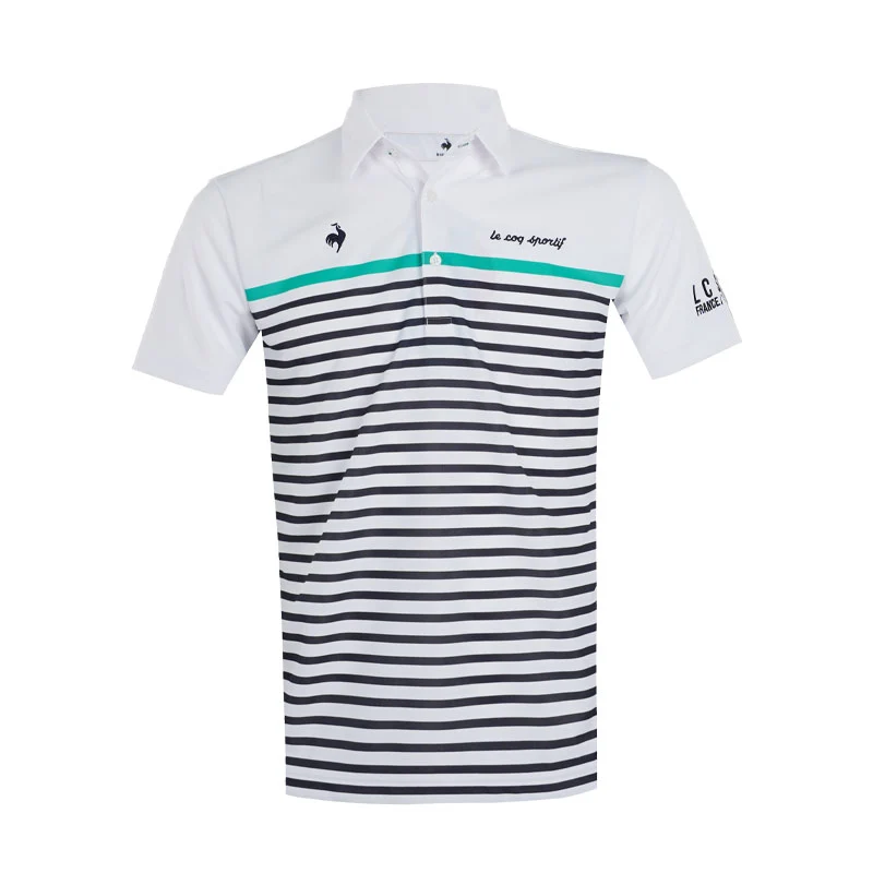 LE COQ SPORTIF GOLF Paneled Striped Men's Polo (White)