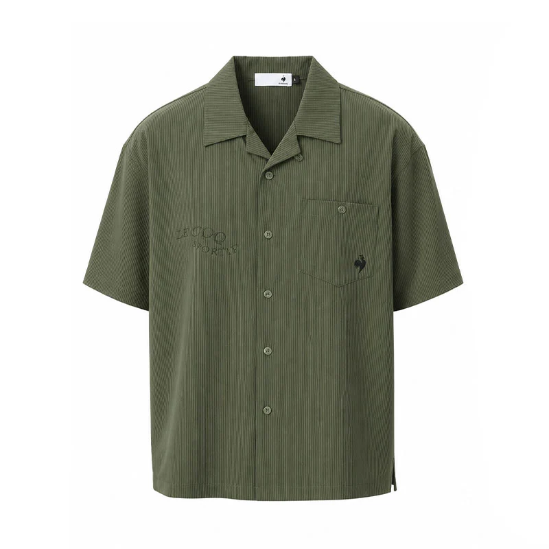 LE COQ SPORTIF GOLF Soccer Stripe Open-Collar Men's Polo (Khaki)