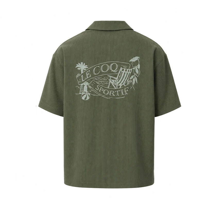 LE COQ SPORTIF GOLF Soccer Stripe Open-Collar Men's Polo (Khaki) - Image 2
