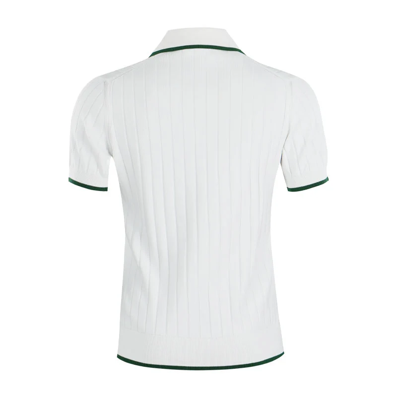 LACOSTE Polo Collar Women's Sweater (Flour/Green) - Image 2