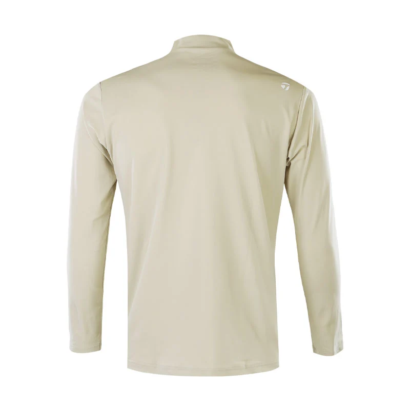 TAYLORMADE Logo Men's Long Sleeve Mock Shirt (Beige) - Image 2